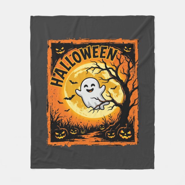 Halloween Spök Pumpa Hemsökt Träd Fleecefilt (Framsidan)