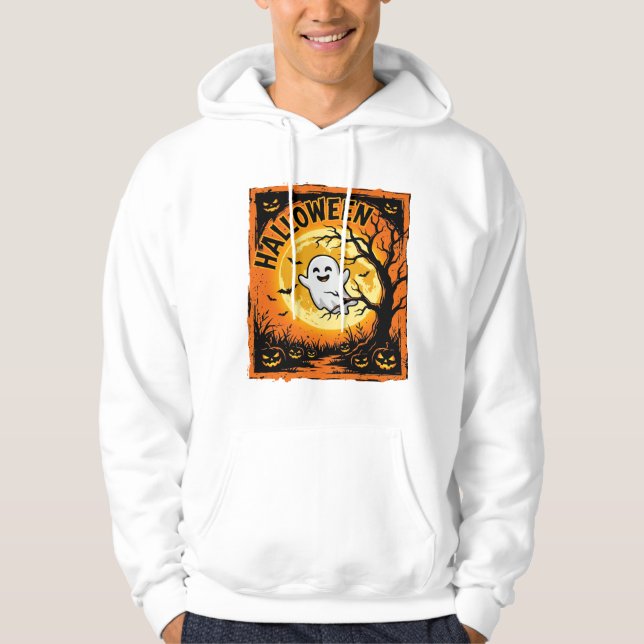 Halloween Spök Pumpa Hemsökt Träd Hoodie (Framsida)