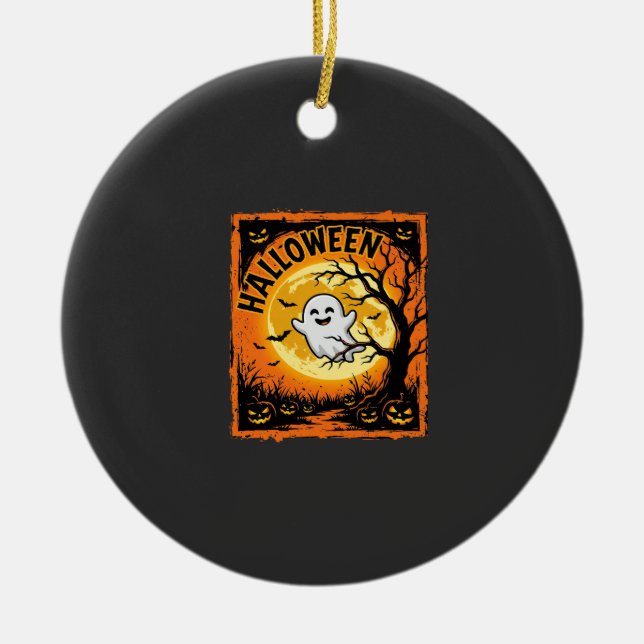 Halloween Spök Pumpa Hemsökt Träd Julgransprydnad Keramik (Framsidan)
