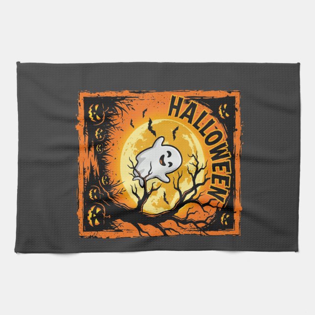 Halloween Spök Pumpa Hemsökt Träd Kökshandduk (Horisontell)