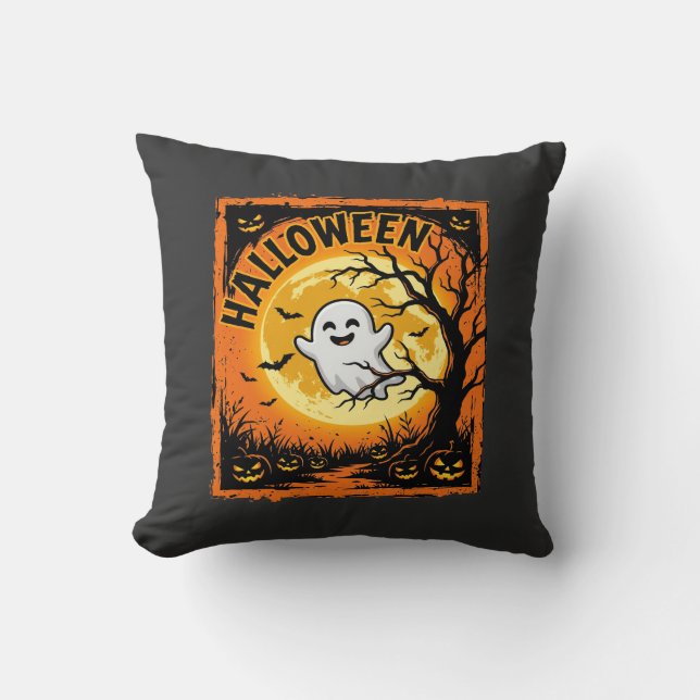 Halloween Spök Pumpa Hemsökt Träd Kudde (Framsida)