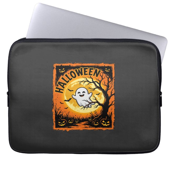 Halloween Spök Pumpa Hemsökt Träd Laptop Fodral (Framsidan)