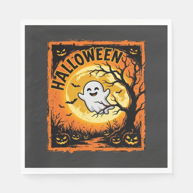Halloween Spök Pumpa Hemsökt Träd Pappersservett (Framsidan)