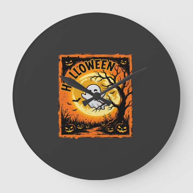 Halloween Spök Pumpa Hemsökt Träd Stor Klocka (Framsida)