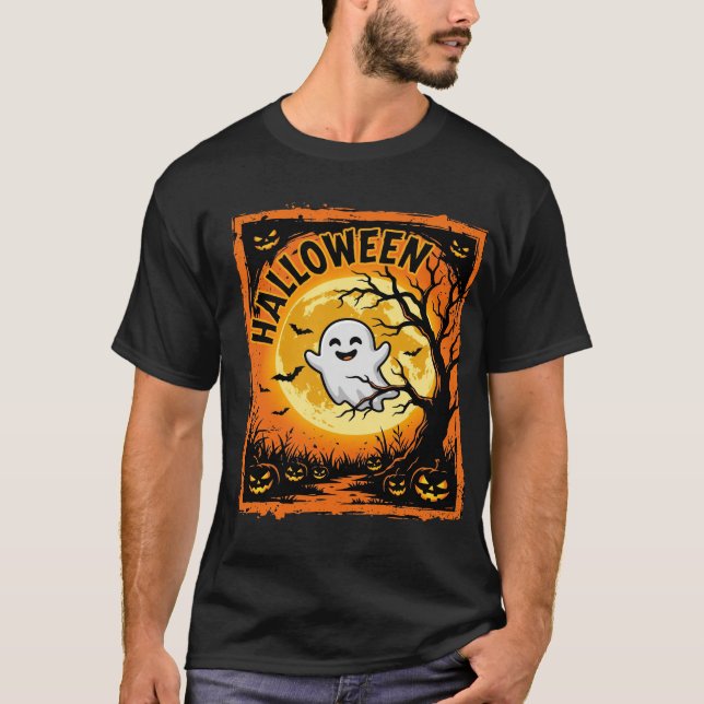 Halloween Spök Pumpa Hemsökt Träd T Shirt (Framsida)