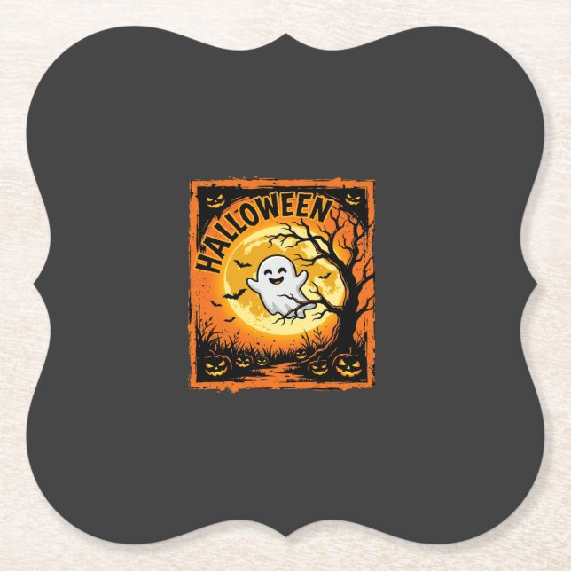 Halloween Spök Pumpa Hemsökt Träd Underlägg Papper (Framsida)