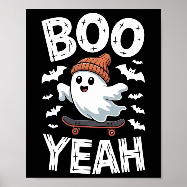 Halloween spök skateboard Boo Yeah kostym pojkar K Poster (Framsidan)