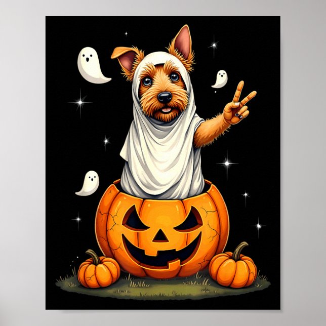 Halloween Spök Skotsk Terrier Hund Pumpa Boo Poster (Framsidan)