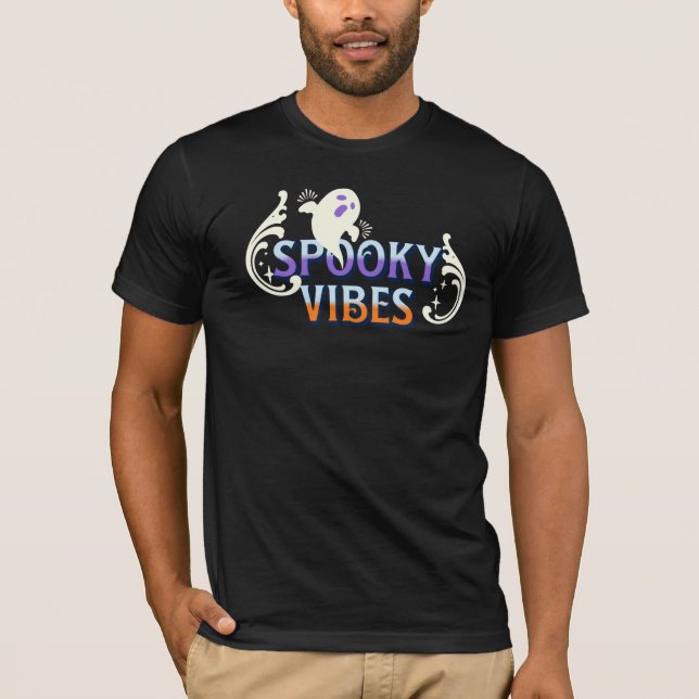 Halloween Spök Skumma Vibrationer Typografi Boksta T Shirt (Framsida)