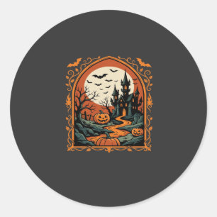 Halloween Spök Slott Pumpa Måne Vektor Konst Runt Klistermärke
