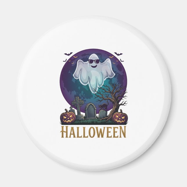 Halloween-spök-sunglasar Lila Måne Kyrkogård_1 Magnet (Framsidan)