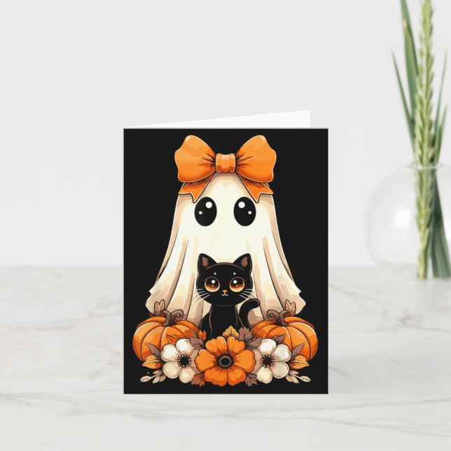 Halloween spök svart katt groovy kort (Framsida)