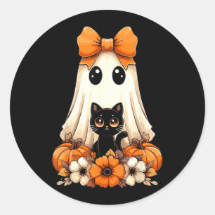Halloween spök svart katt groovy runt klistermärke