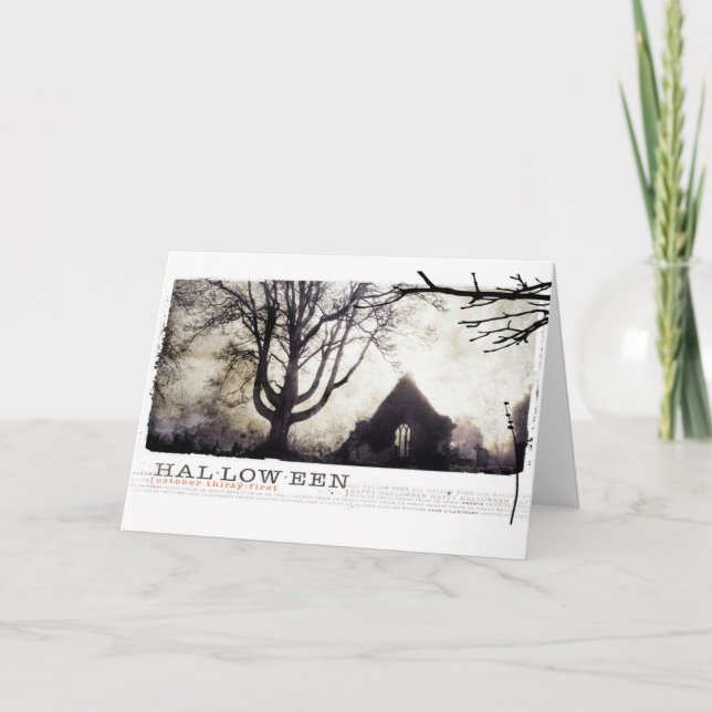 Halloween spökade den gotiska kyrkogården kort (Framsida)