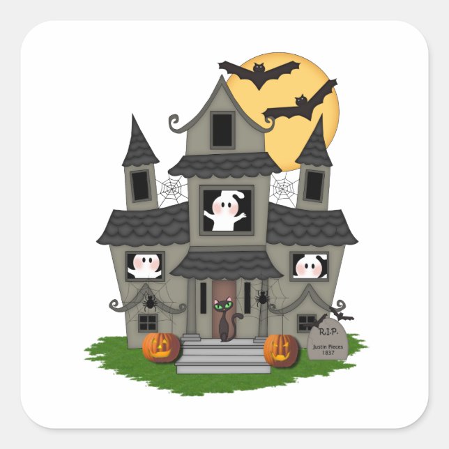 Halloween spökade huset fyrkantigt klistermärke (Framsida)