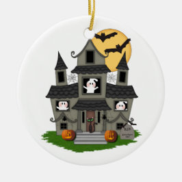 Halloween spökade huset julgransprydnad keramik