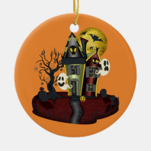 Halloween spökade huset julgransprydnad keramik