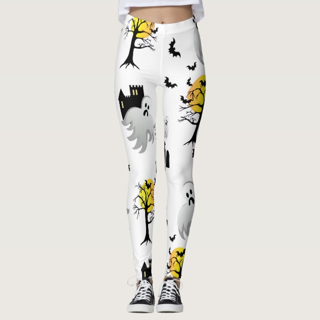 Halloween spökade husmönsterdamasker leggings (Framsida)