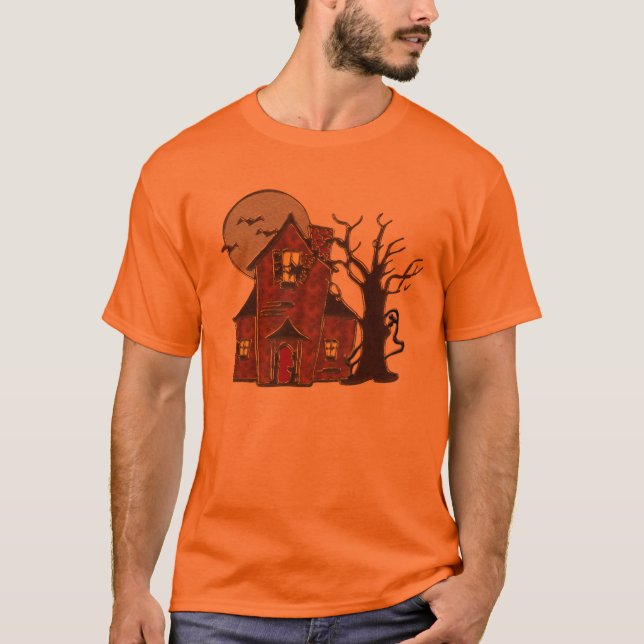 Halloween spökade husT-tröja Tee Shirt (Framsida)