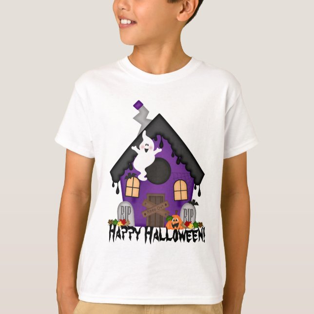 Halloween spökade t-skjortan för husungehelgdag tee (Framsida)