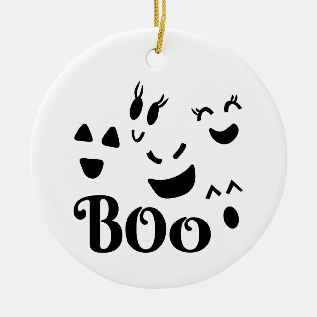 Halloween spökansikten Boo Julgransprydnad Keramik (Framsidan)