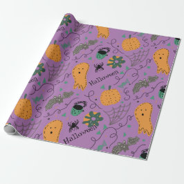 Halloween-spökdoodles lila mönster presentpapper