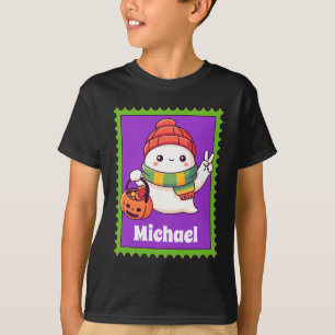Halloween-spöke Anpassat Barnnamn Poststämpel T Shirt