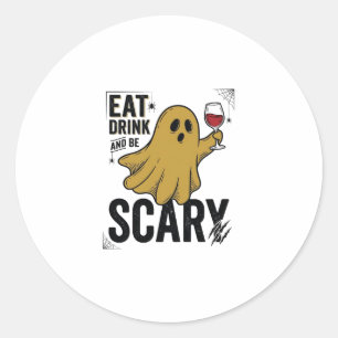 Halloween-spöke ät dryck och var läskig vintage_1 runt klistermärke