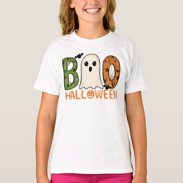 Halloween Spöke Boo Barn T Shirt (Framsida)