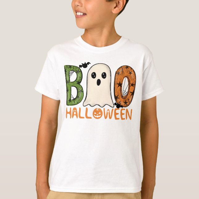 Halloween Spöke Boo Barn T Shirt (Framsida)