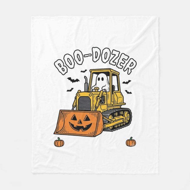 Halloween Spöke Boo Dozer Rolig Bulldozer_1 Fleecefilt (Framsidan)