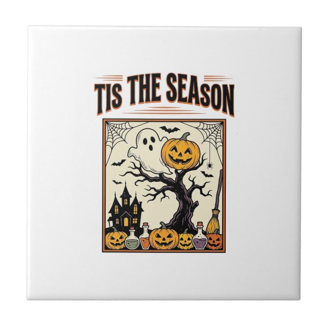 Halloween Spöke Det Är Årstiden För Spökhus_1 Kakelplatta (Framsidan)