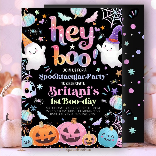 Halloween-spöke födelsedagsinbjudan fest Hej spöke Inbjudningar (Halloween Ghost Birthday Invitation Party Hey Boo Girly Cute Ghost Birthday Spooktacular Halloween )