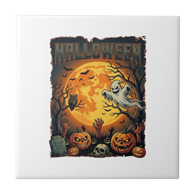 Halloween spöke fullmåne Jack Lanterns Zombie Han Kakelplatta (Framsidan)