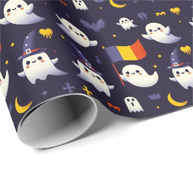 Halloween-spöke i färgerna från den rumänska flagg presentpapper (Rullad Hörn)