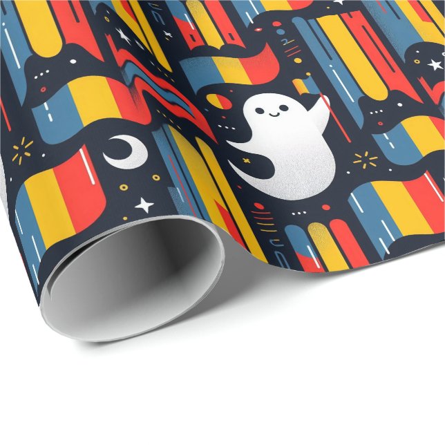 Halloween-spöke i färgerna från den rumänska flagg presentpapper (Rullad Hörn)