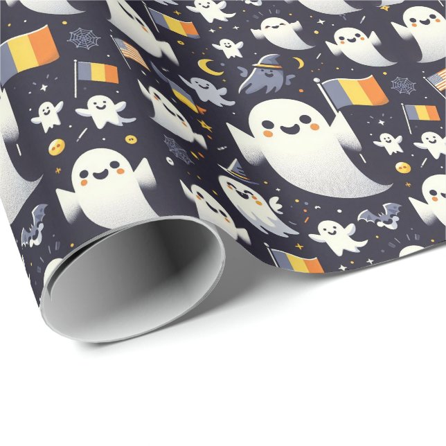 Halloween-spöke i färgerna från den rumänska flagg presentpapper (Rullad Hörn)