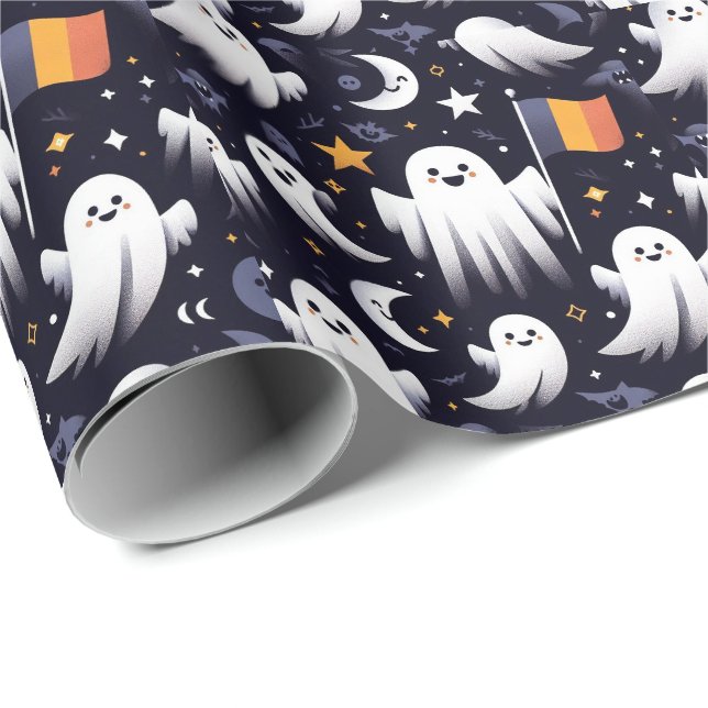 Halloween-spöke i färgerna från den rumänska flagg presentpapper (Rullad Hörn)