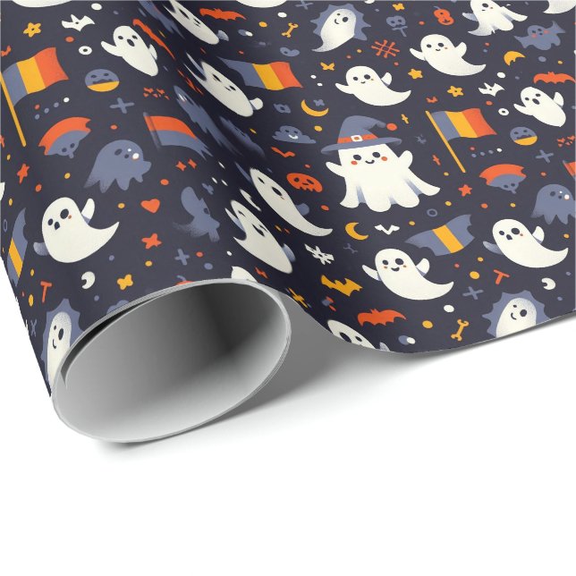 Halloween-spöke i färgerna från den rumänska flagg presentpapper (Rullad Hörn)