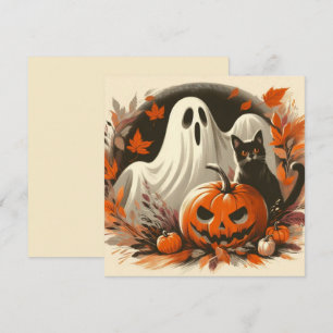 Halloween-spöke, Jack-'o-lantern och svart katt Kort