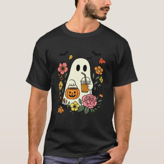 Halloween-spöke kaffe blommor för flickor t shirt