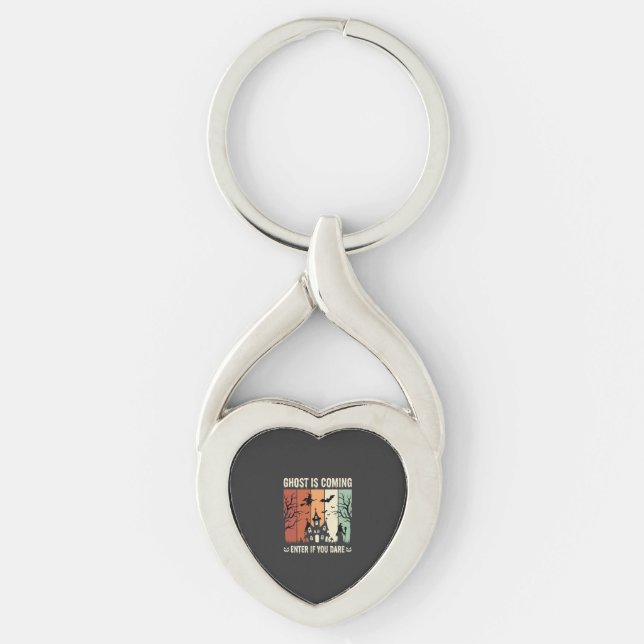 Halloween-spöke kommer hemskt hus twisted heart silverfärgad nyckelring (Framsidan)