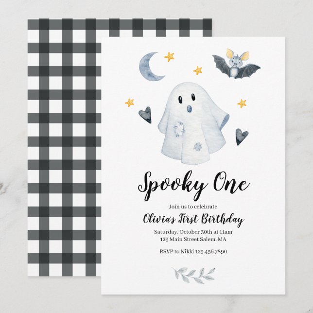 Halloween-spöke Kuslig ettårs inbjudan (Fram/baksida)
