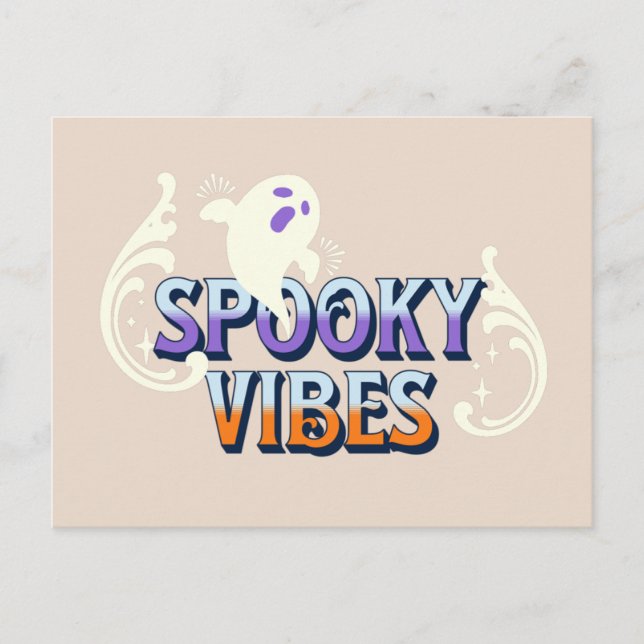 Halloween Spöke Kusliga Vibrationer Retro Vykort (Framsida)