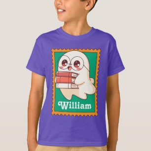 Halloween-spöke Läsbok Bokig Namnstämpel T Shirt