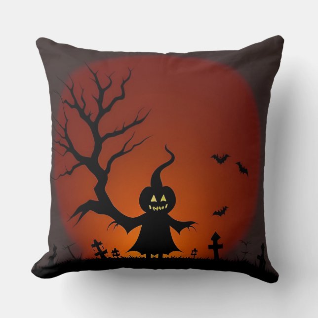 Halloween-spöke med fladdermöss och fullmåne kudde (Framsida)