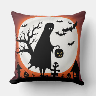 Halloween-spöke med fladdermöss och fullmåne kudde