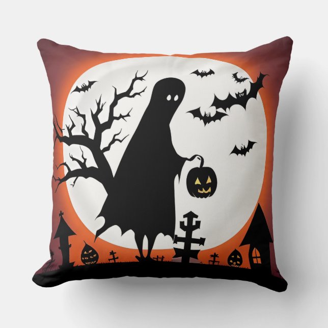 Halloween-spöke med fladdermöss och fullmåne kudde (Framsida)
