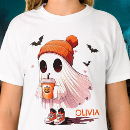 Halloween-spöke med hatt Drinkar Fladdermöss Söt H T Shirt