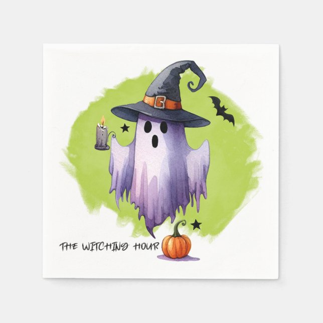 HALLOWEEN Spöke Med Häxa Hatt Och En Pumpa Pappersservett (Framsidan)